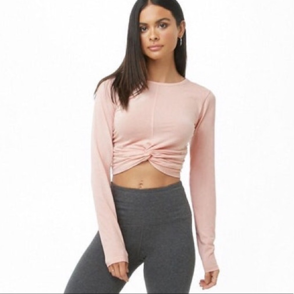 Forever21 Blush Active Twist-Front Long Sleeve Crop Top